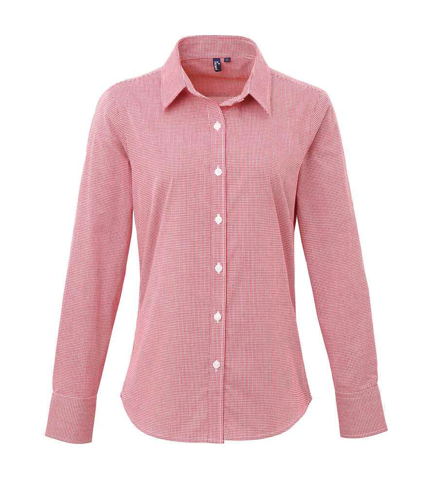 Premier Ladies Gingham Long Sleeve Shirt Red/White