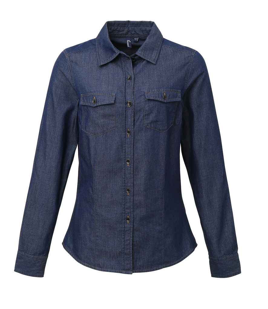 Premier Ladies Jeans Stitch Denim Shirt Indigo Denim