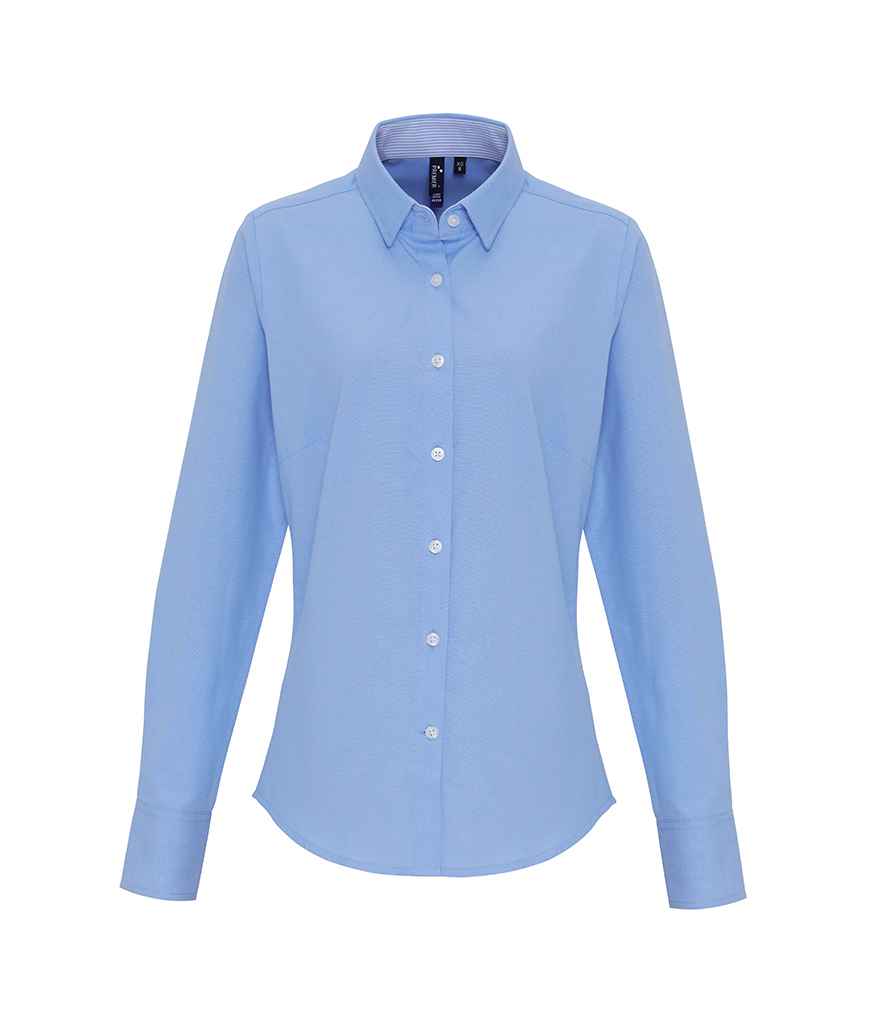 Premier Ladies Long Sleeve Striped Oxford Shirt Oxford Blue