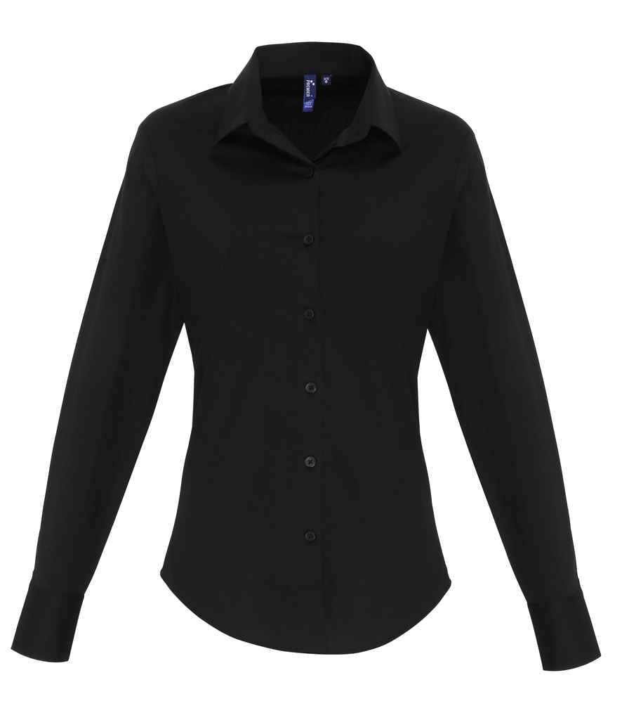 Premier Ladies Long Sleeve Stretch Fit Poplin Shirt Black