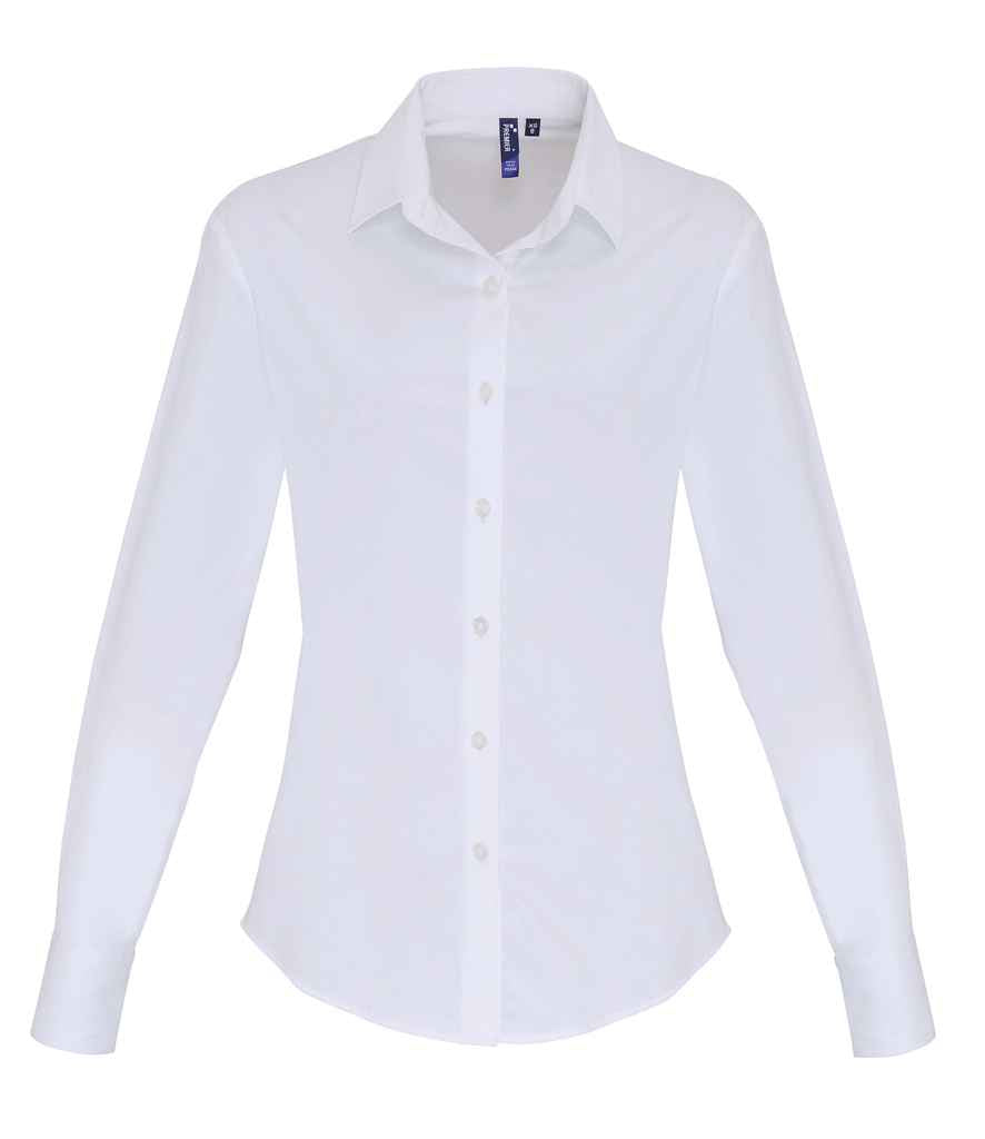 Premier Ladies Long Sleeve Stretch Fit Poplin Shirt White