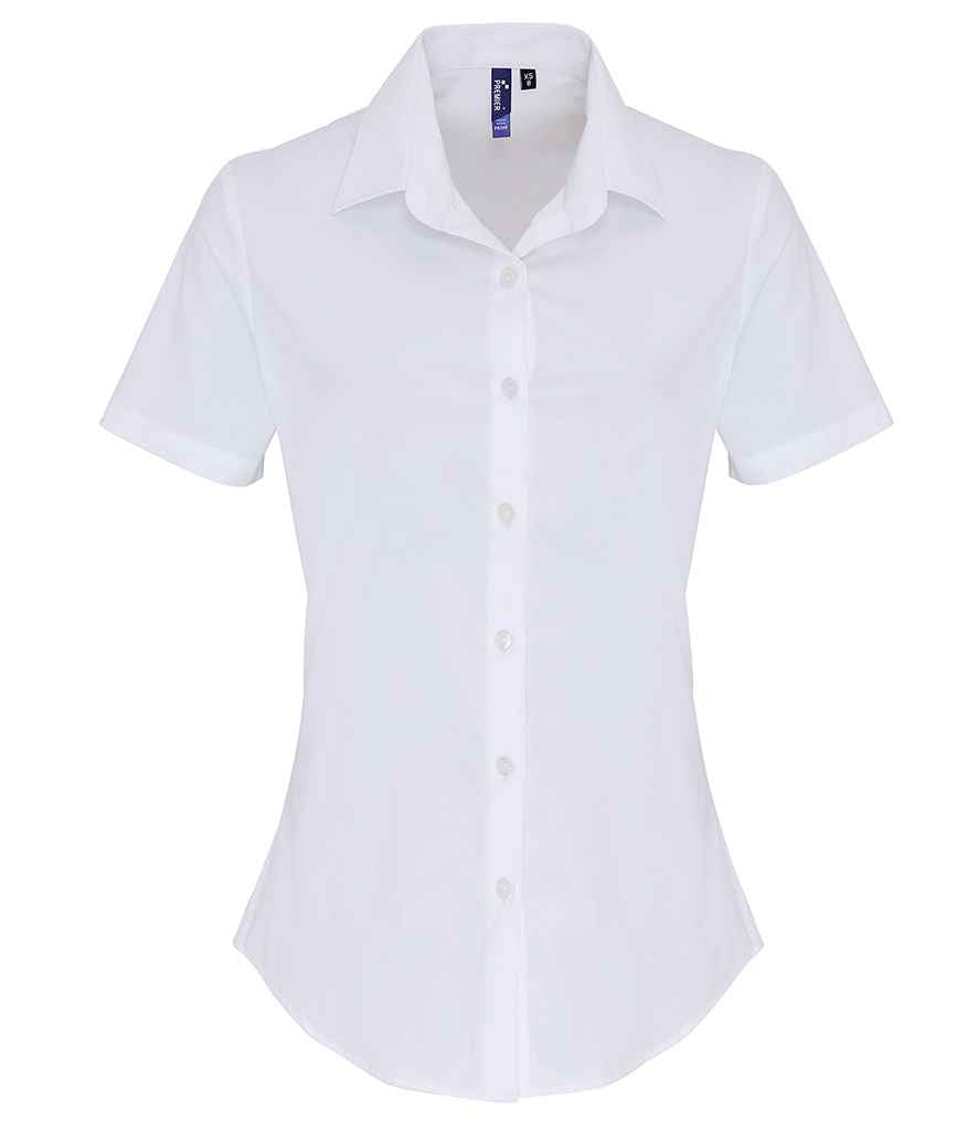 Premier Ladies Short Sleeve Stretch Fit Poplin Shirt White