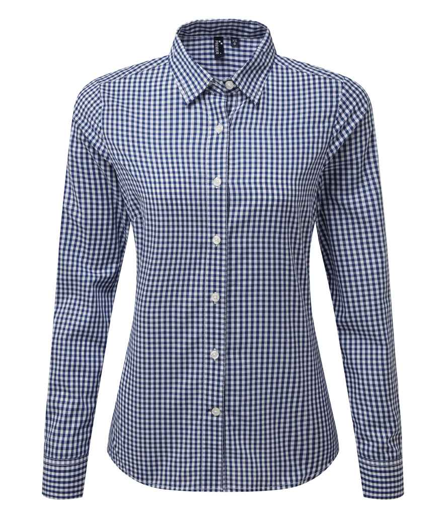 Premier Ladies Maxton Check Long Sleeve Shirt Navy/White
