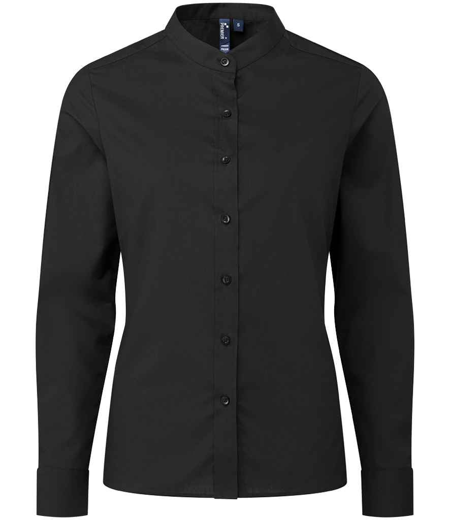 Premier Ladies Banded Collar Grandad Shirt Black