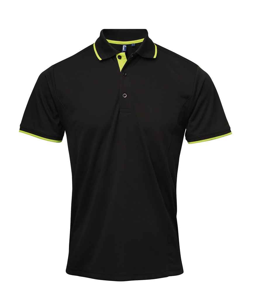 Premier Contrast Coolchecker® Piqué Polo Shirt Black/Lime Green
