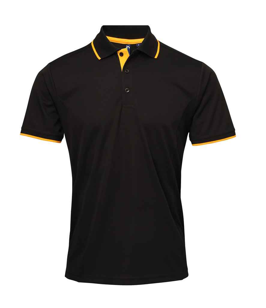 Premier Contrast Coolchecker® Piqué Polo Shirt Black/Sunflower