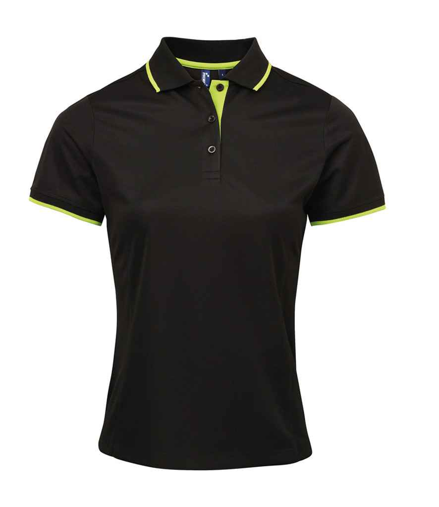 Premier Ladies Contrast Coolchecker® Piqué Polo Shirt Black/Lime Green