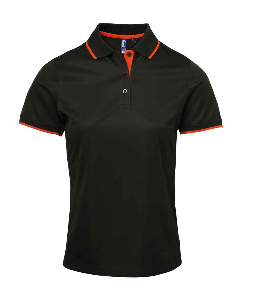 Premier Ladies Contrast Coolchecker® Piqué Polo Shirt Black/Orange