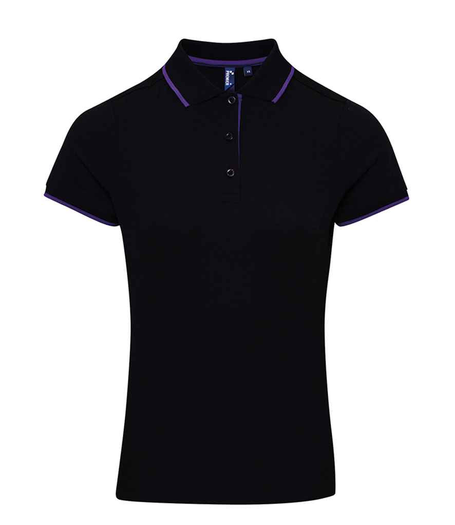 Premier Ladies Contrast Coolchecker® Piqué Polo Shirt Black/Purple