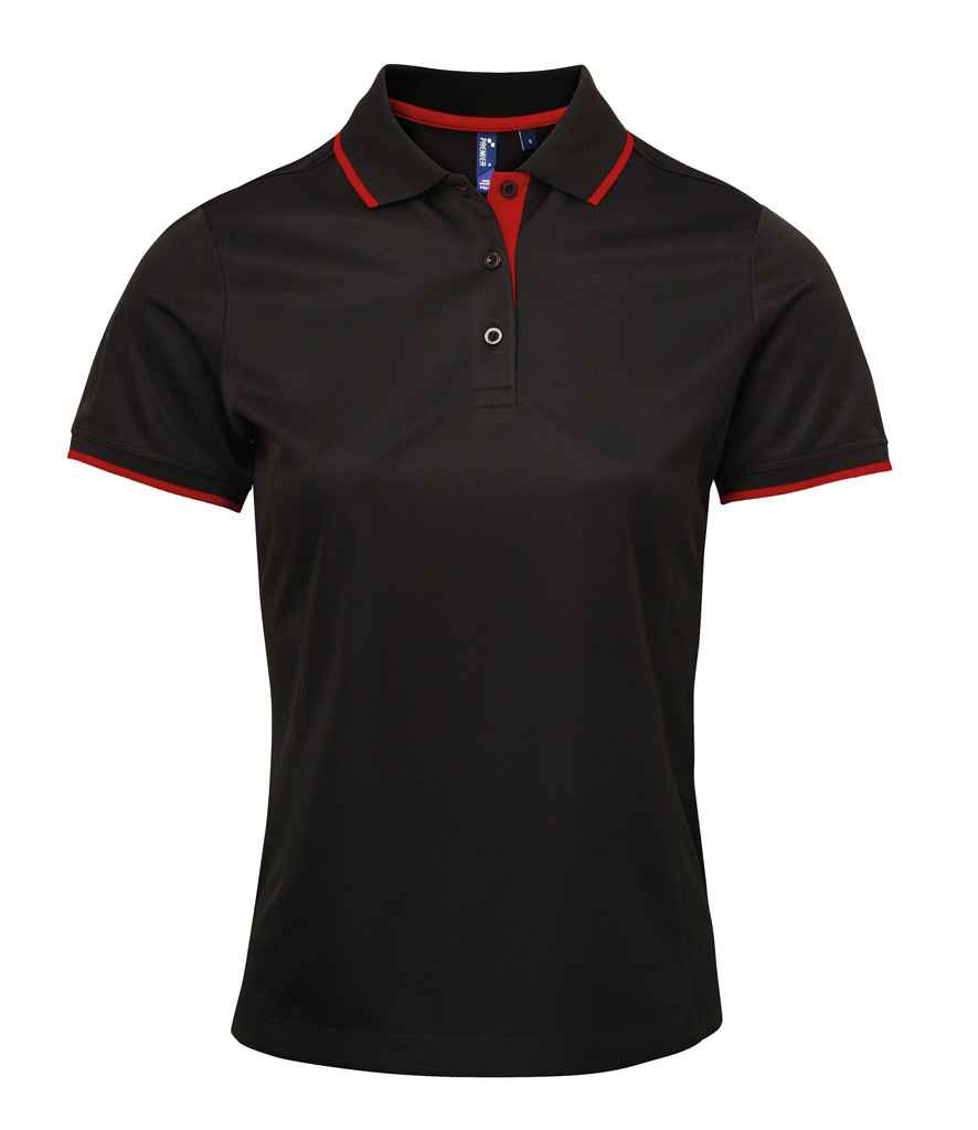 Premier Ladies Contrast Coolchecker® Piqué Polo Shirt Black/Red