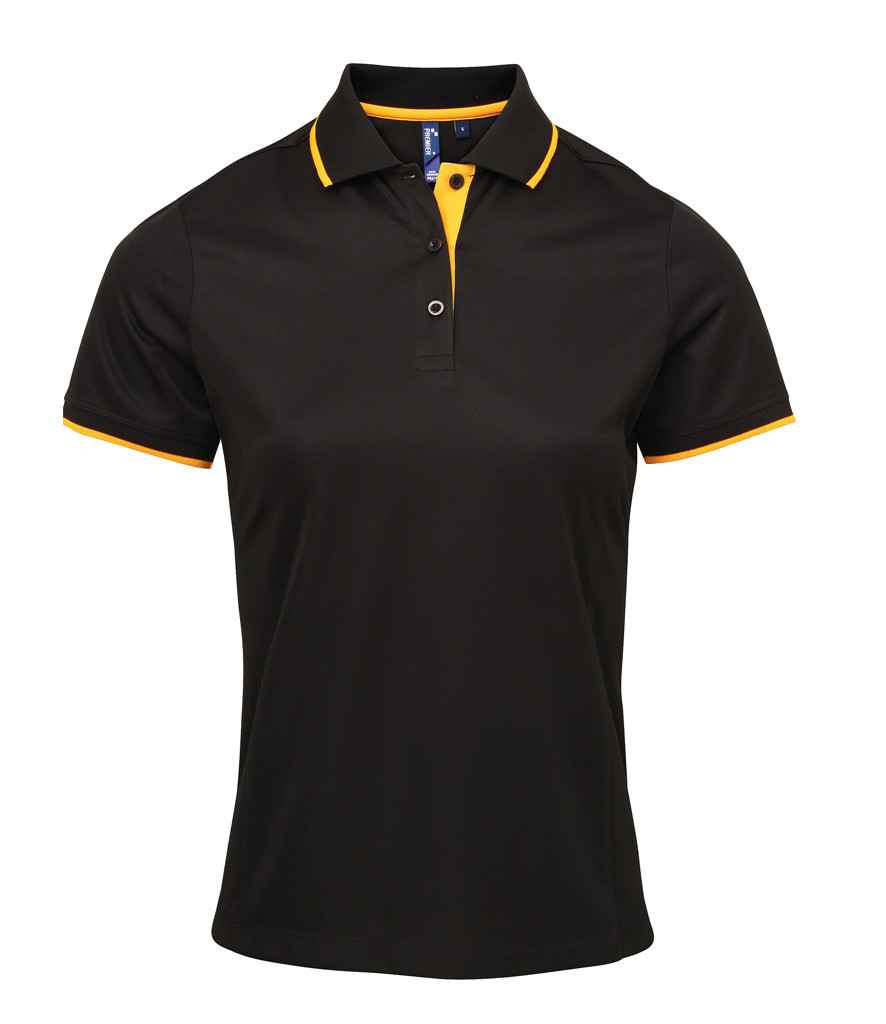 Premier Ladies Contrast Coolchecker® Piqué Polo Shirt Black/Sunflower