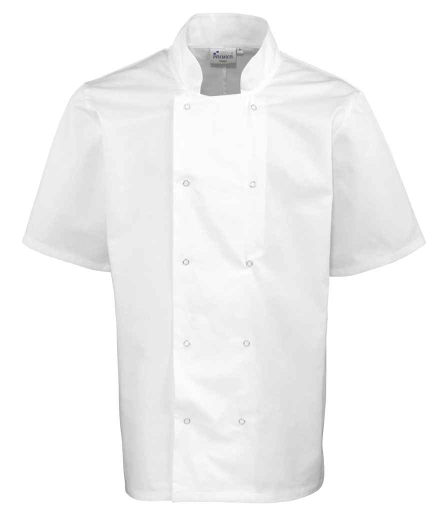 Premier Unisex Short Sleeve Stud Front Chef's Jacket White
