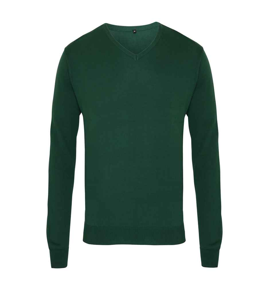 Premier Knitted Cotton Acrylic V Neck Sweater Bottle Green