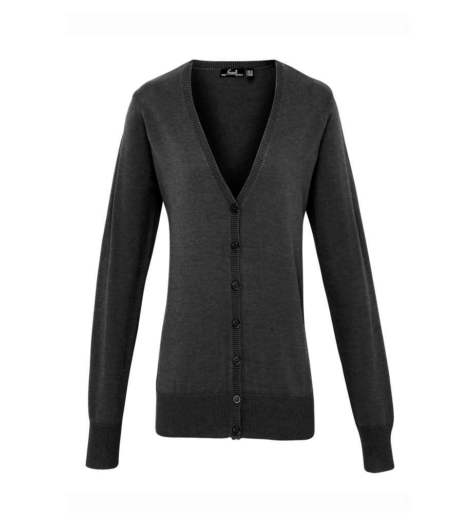 Premier Ladies Cotton Acrylic V Neck Cardigan Charcoal