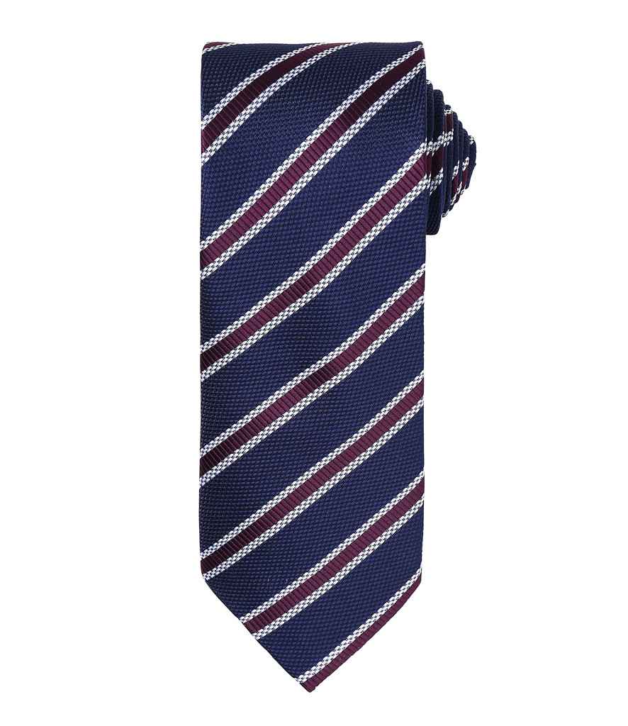 Premier Waffle Stripe Tie Navy/Aubergine