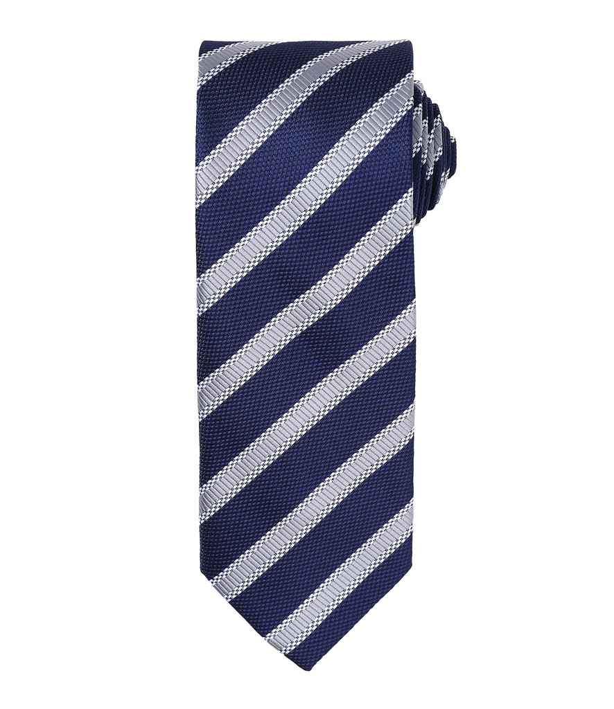 Premier Waffle Stripe Tie Navy/Silver