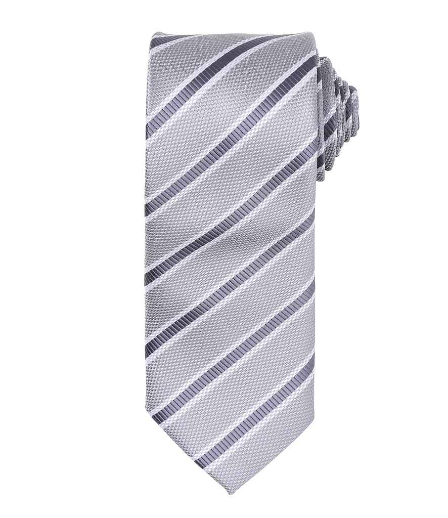 Premier Waffle Stripe Tie Silver/Dark Grey