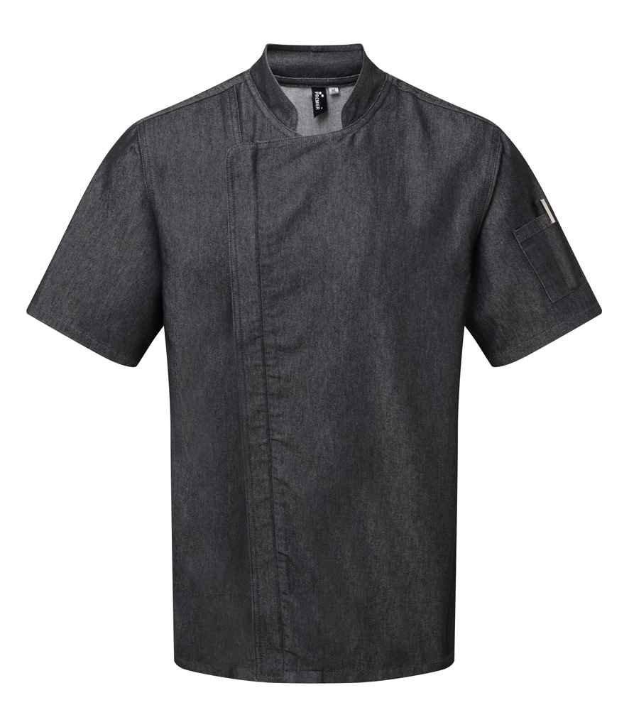 Premier Short Sleeve Zipped Chef's Jacket Black Denim