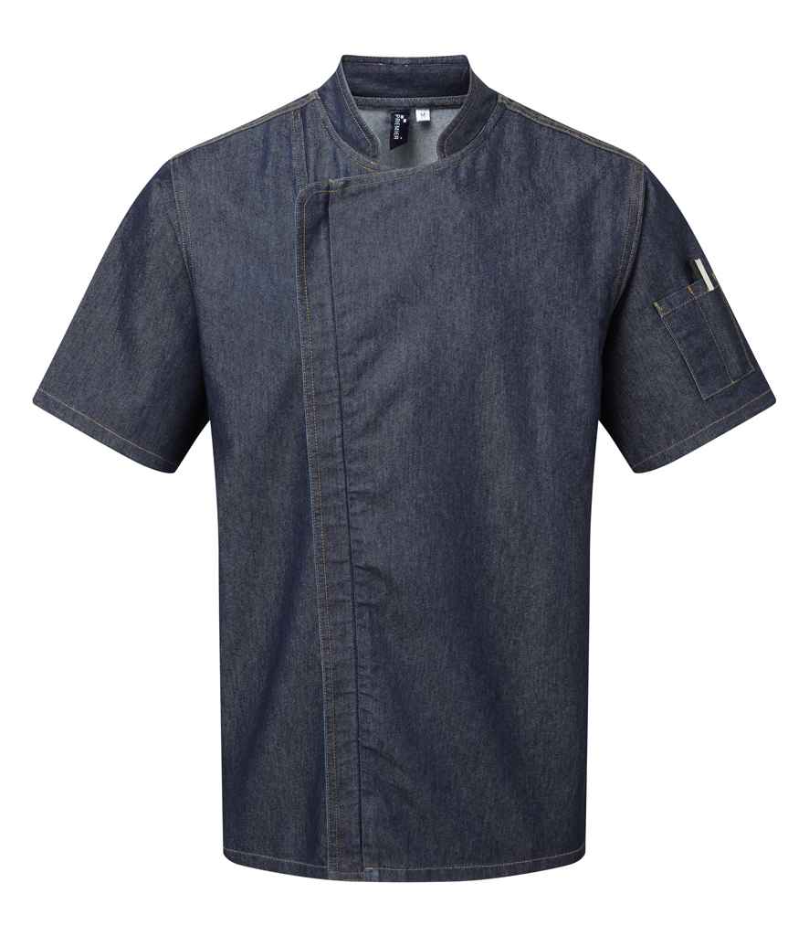 Premier Short Sleeve Zipped Chef's Jacket Indigo Denim