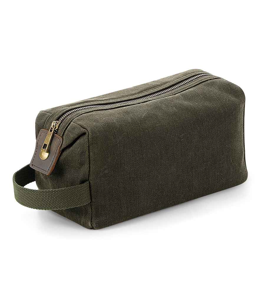 Quadra Heritage Waxed Canvas Wash Bag | Olive Green - Lancashire Teamwear