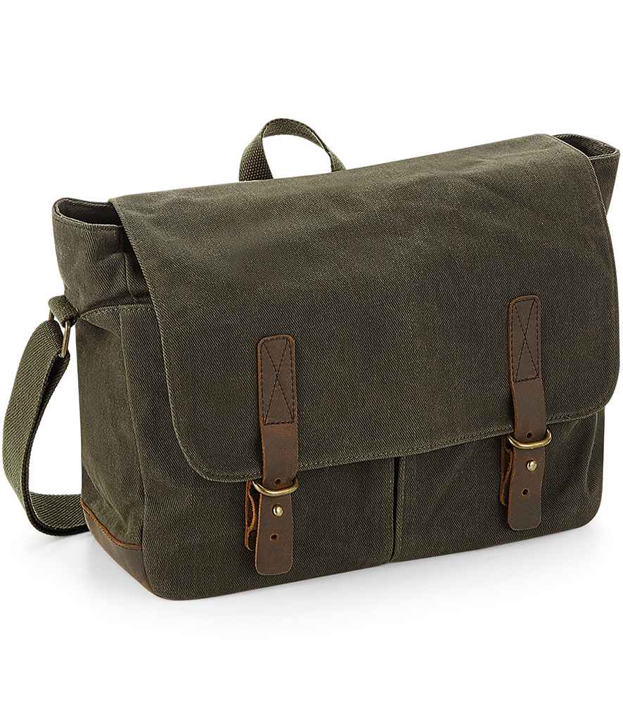 Quadra Heritage Waxed Canvas Messenger Bag | Olive Green - Lancashire Teamwear
