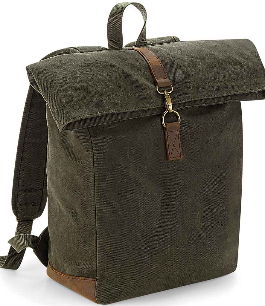 Quadra Heritage Waxed Canvas Backpack | Olive Green Bag - Lancashire Teamwear
