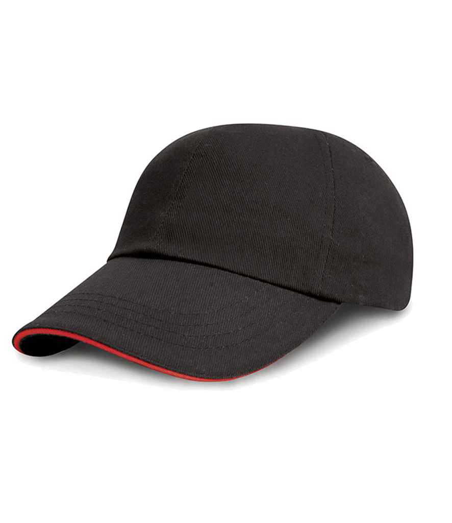 Result Kids Low Profile Heavy Brushed Cotton Cap with Sandwich Peak Black/Red