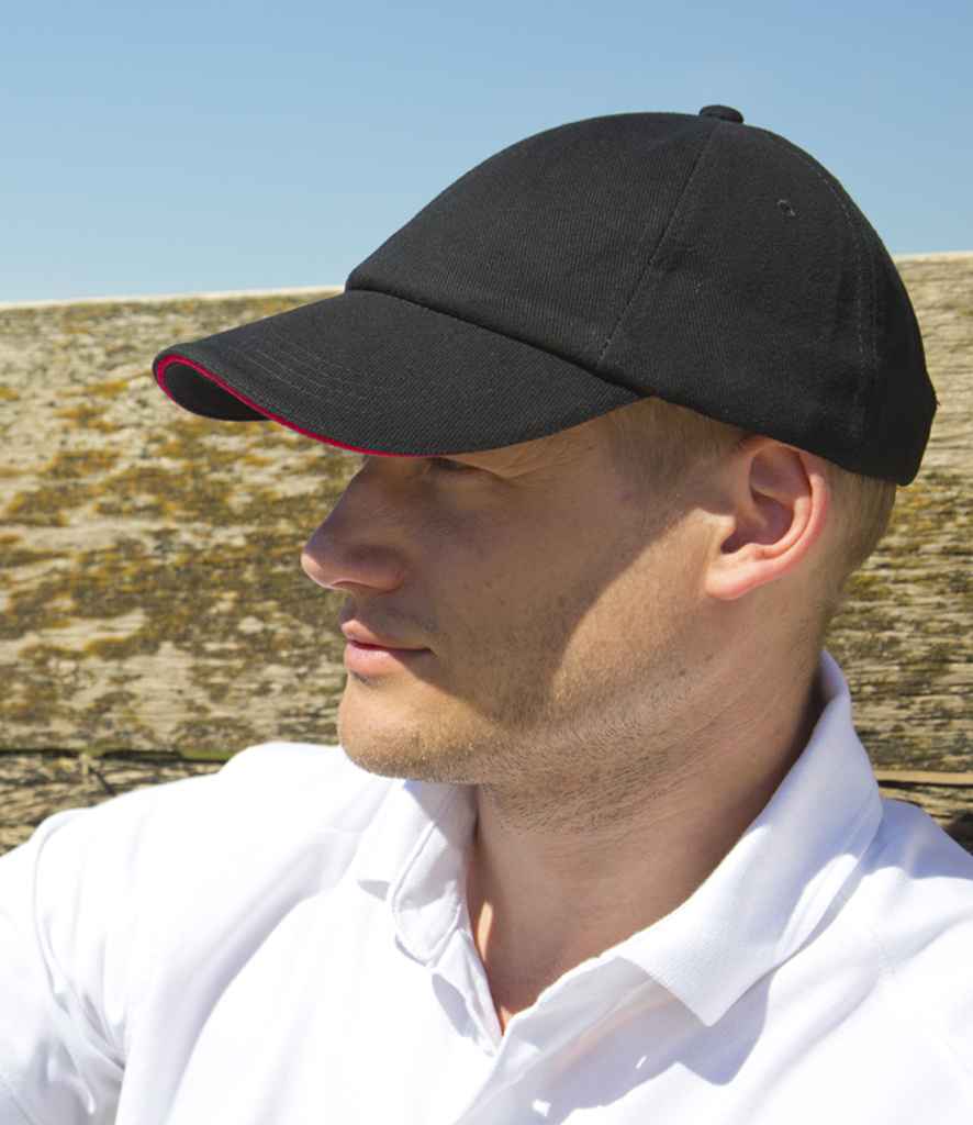 Result Low Profile Heavy Brushed Cotton Cap with Sandwich Peak | Black/Red - Result Headwear Headwear - Lancashire Teamwear