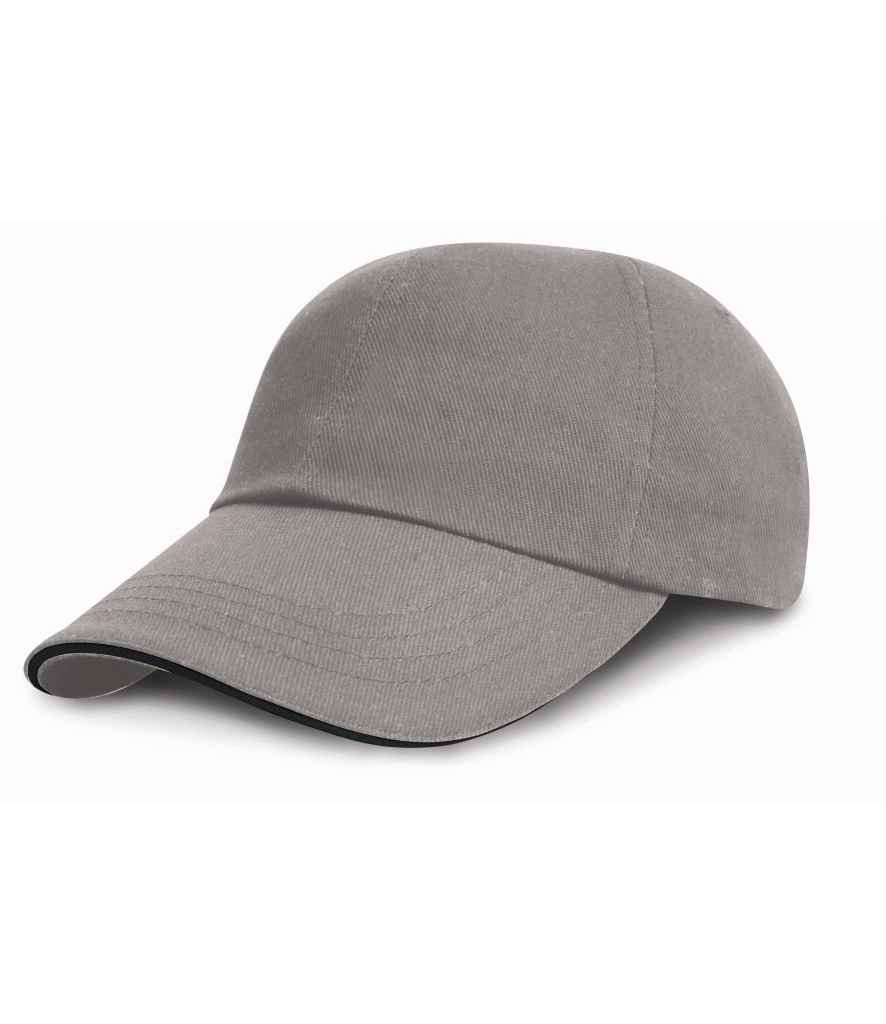 Result Low Profile Heavy Brushed Cotton Cap with Sandwich Peak Grey/Black