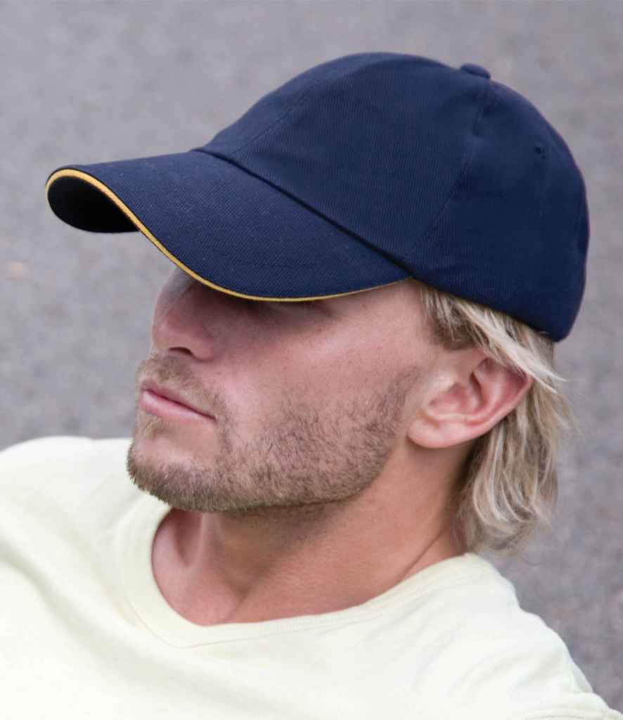 Result Low Profile Heavy Brushed Cotton Cap with Sandwich Peak | Navy/Yellow - Result Headwear Headwear - Lancashire Teamwear