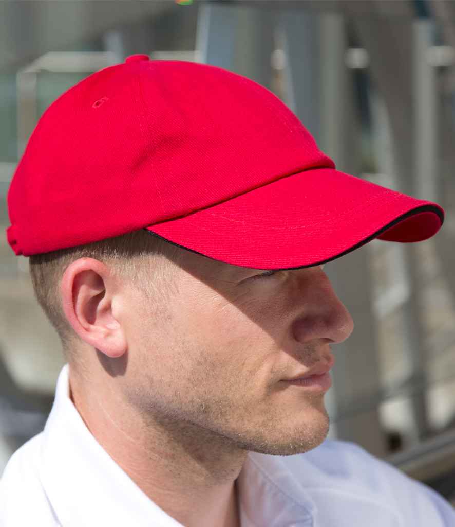 Result Low Profile Heavy Brushed Cotton Cap with Sandwich Peak | Red/Black - Result Headwear Headwear - Lancashire Teamwear