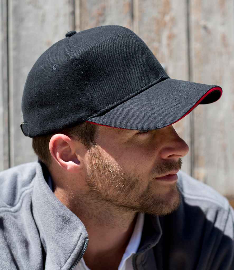 Result Pro-Style Heavy Brushed Cotton Cap | Black/Red - Result Headwear Headwear - Lancashire Teamwear
