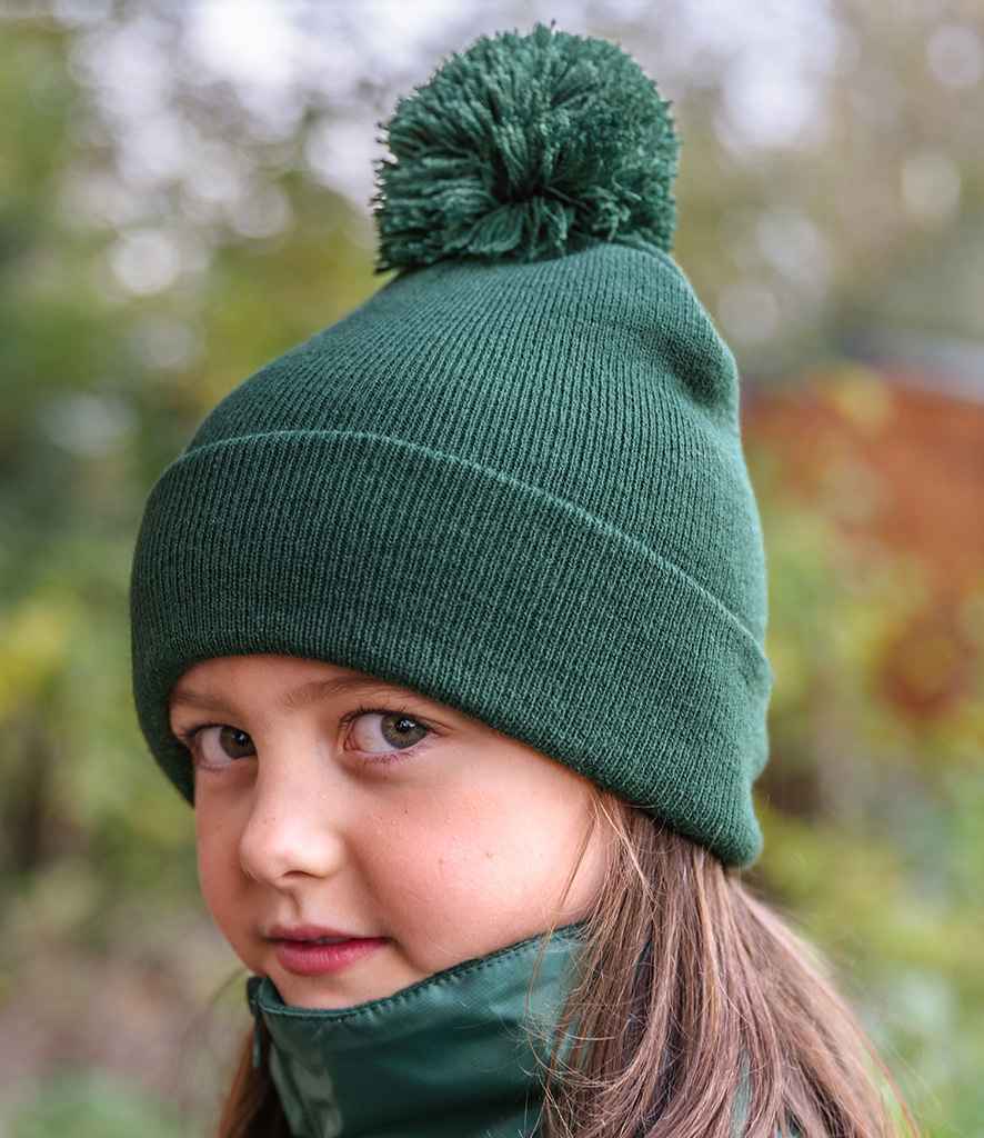 Result Core Kids Pom Pom Beanie | Bottle Green - Result Winter Essentials Headwear - Lancashire Teamwear