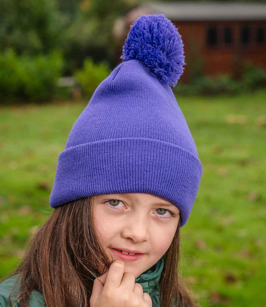 Result Core Kids Pom Pom Beanie | Purple - Result Winter Essentials Headwear - Lancashire Teamwear