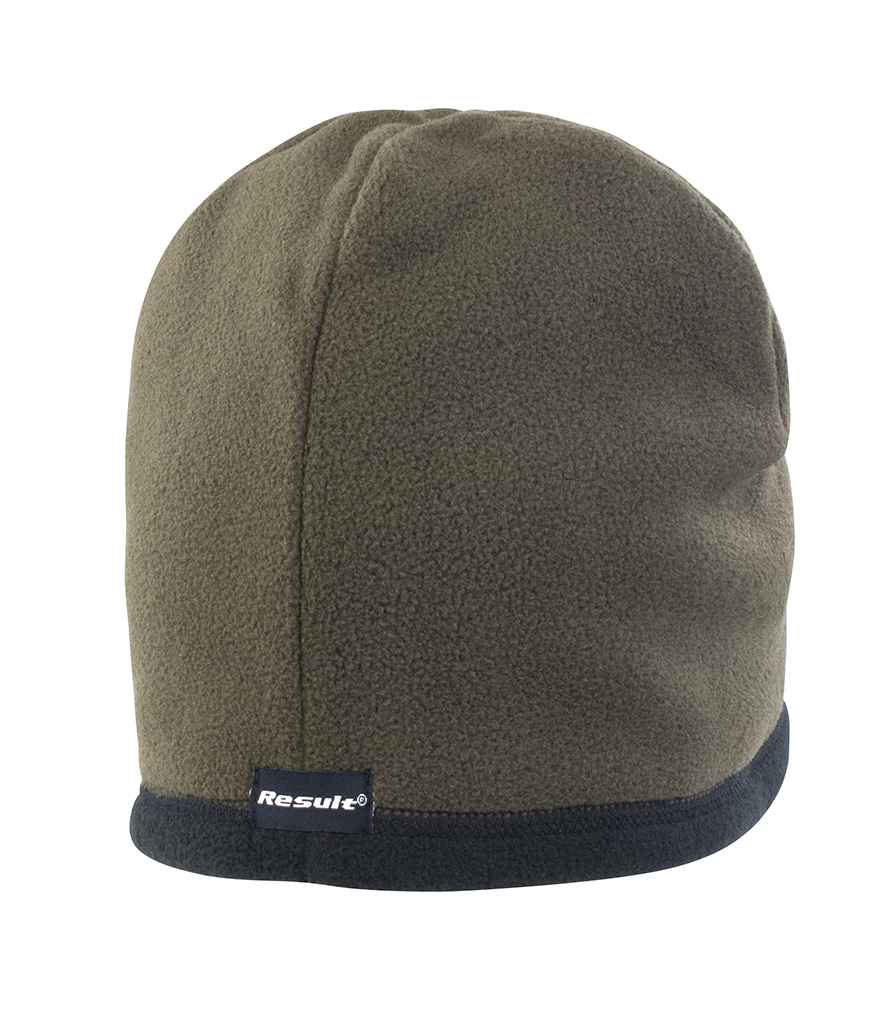 Result Reversible Micro Fleece Bob Hat | Olive Green/Black - Result Winter Essentials Headwear - Lancashire Teamwear