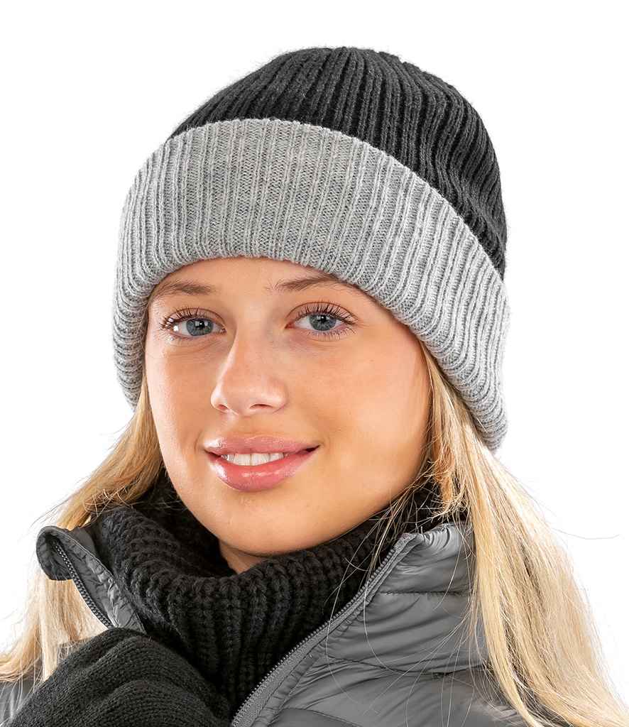 Result Double Layer Knitted Hat | Black/Grey - Result Winter Essentials Headwear - Lancashire Teamwear