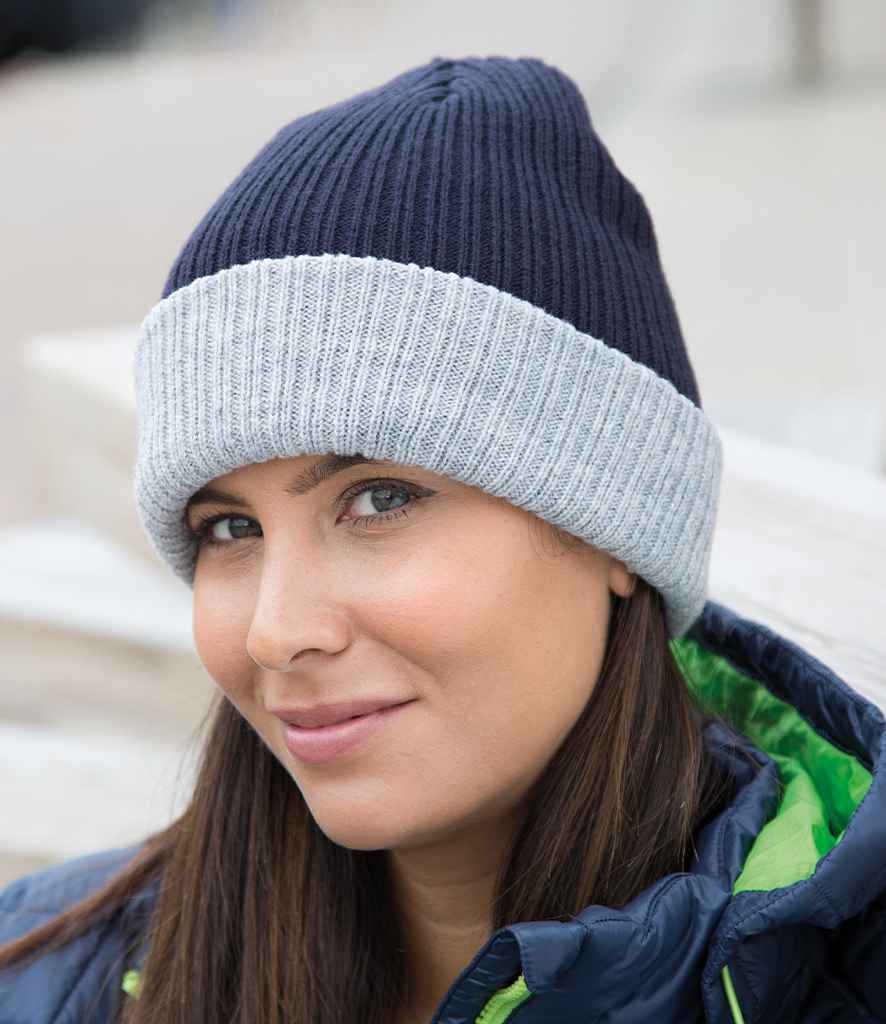 Result Double Layer Knitted Hat | Navy/Grey - Result Winter Essentials Headwear - Lancashire Teamwear