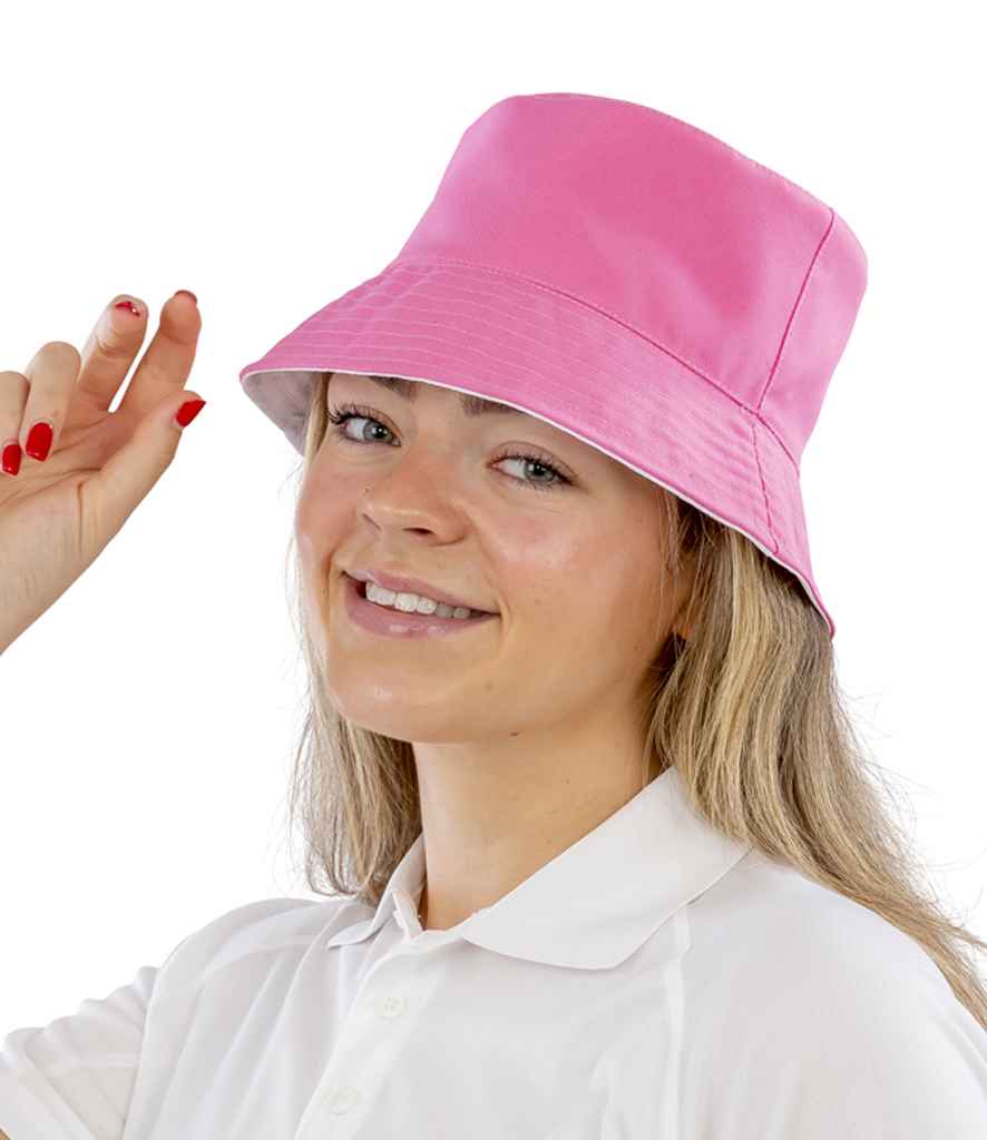 Result Genuine Recycled Core Reversible Bucket Hat | Pink/White Headwear - Lancashire Teamwear