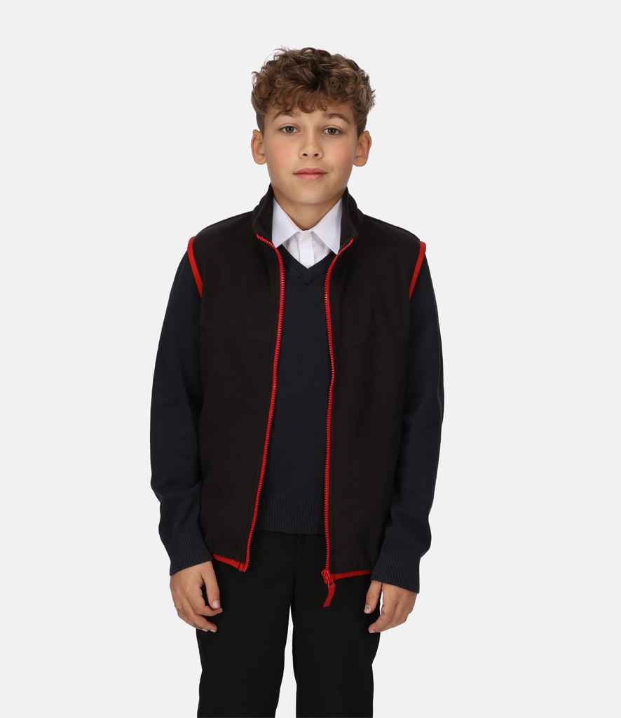 Regatta Kids Micro Fleece Bodywarmer | Black/Classic Red - Regatta Professional Gilet - Lancashire Teamwear