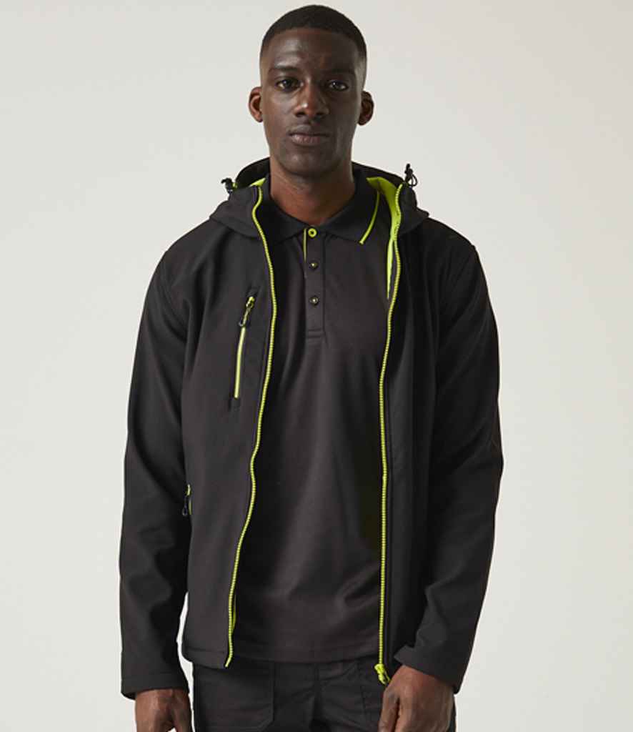 Regatta Navigate Two Layer Hooded Soft Shell Jacket | Black/Lime Green - Regatta Professional - Lancashire Teamwear