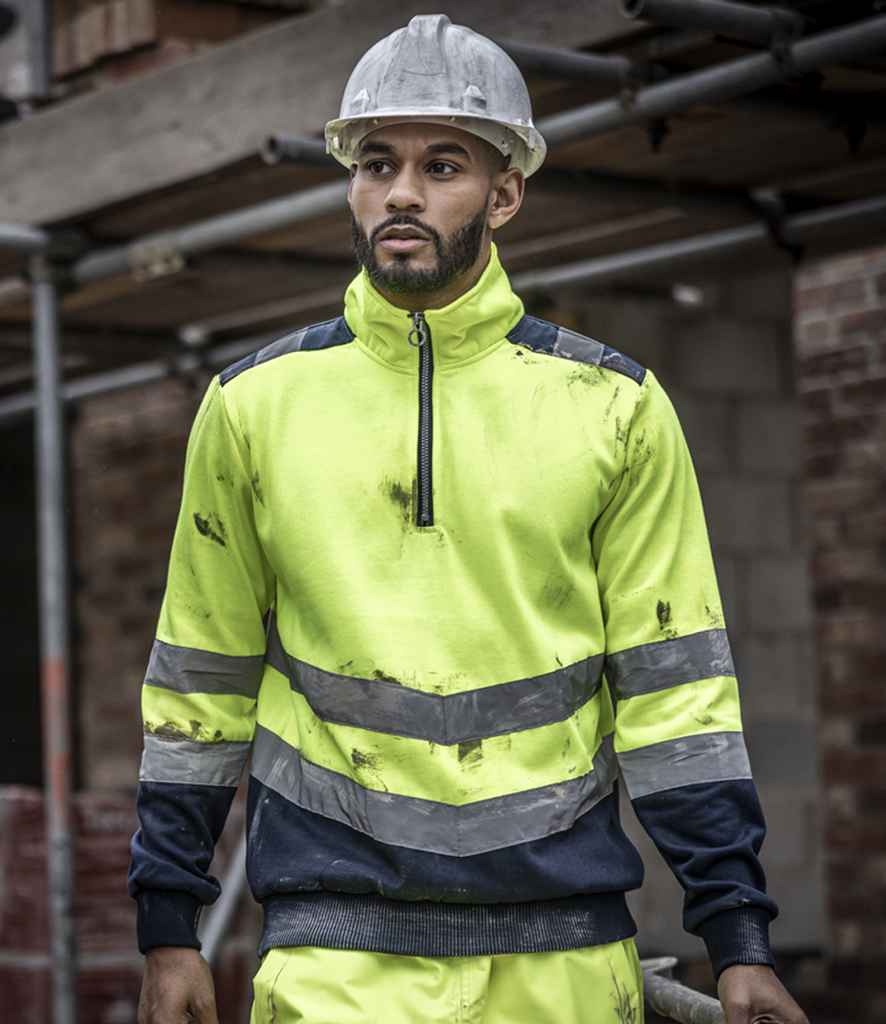 Regatta High Visibility Pro 1/4 Zip Sweatshirt | Yellow/Navy - Lancashire Teamwear