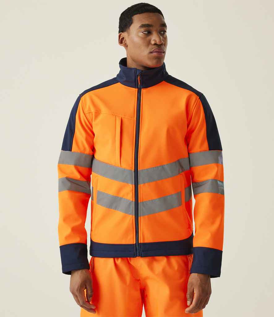 Regatta High Visibility Pro Soft Shell Jacket | Orange/Navy - Lancashire Teamwear