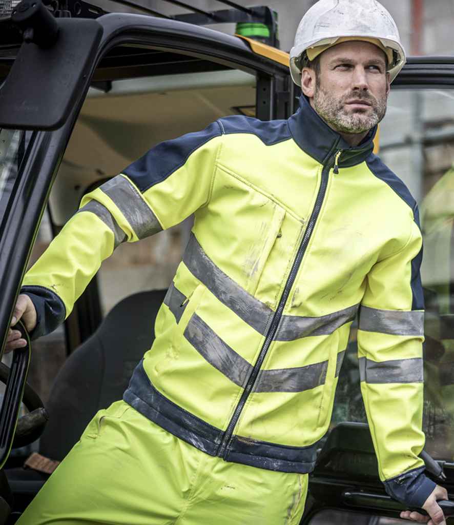 Regatta High Visibility Pro Soft Shell Jacket | Yellow/Navy - Lancashire Teamwear