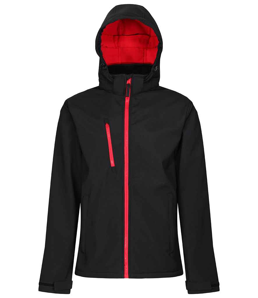 Regatta Venturer Three Layer Hooded Soft Shell Jacket Black/Classic Red