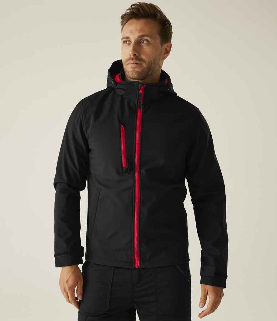 Regatta Venturer Three Layer Hooded Soft Shell Jacket | Black/Classic Red - Regatta Professional - Lancashire Teamwear