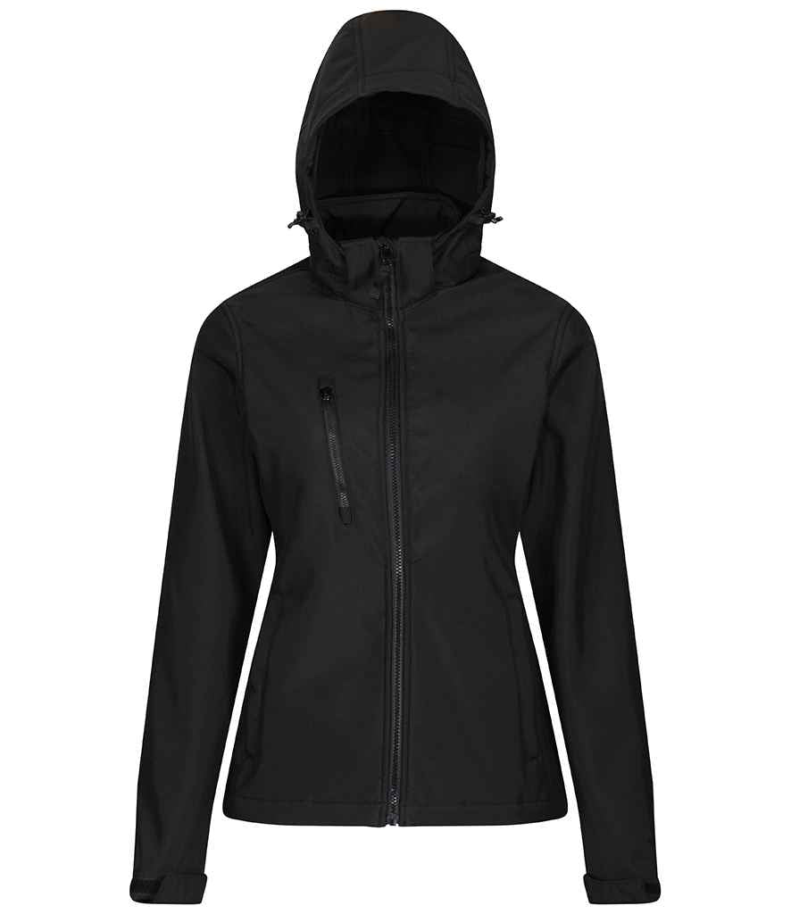Regatta Ladies Venturer Three Layer Hooded Soft Shell Jacket | Black/Black - Regatta Professional - Lancashire Teamwear
