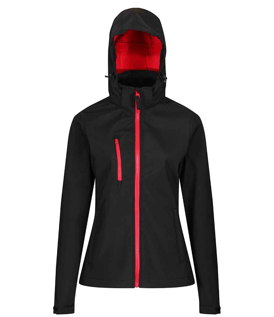 Regatta Ladies Venturer Three Layer Hooded Soft Shell Jacket Black/Classic Red