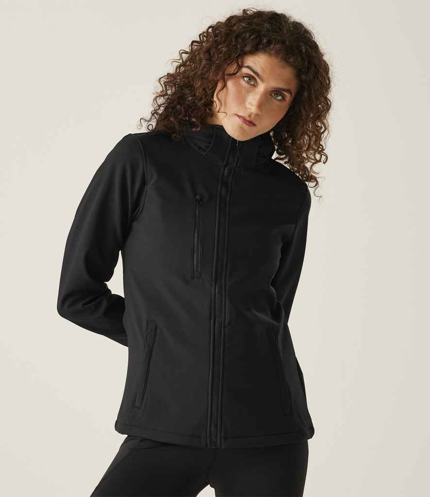 Regatta Ladies Venturer Three Layer Hooded Soft Shell Jacket | Black/Black - Regatta Professional - Lancashire Teamwear
