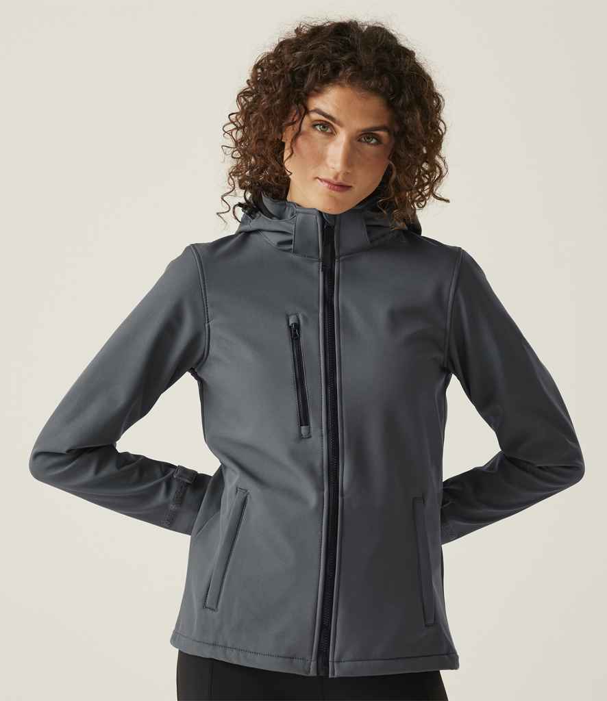 Regatta Ladies Venturer Three Layer Hooded Soft Shell Jacket | Seal Grey/Black - Regatta Professional - Lancashire Teamwear