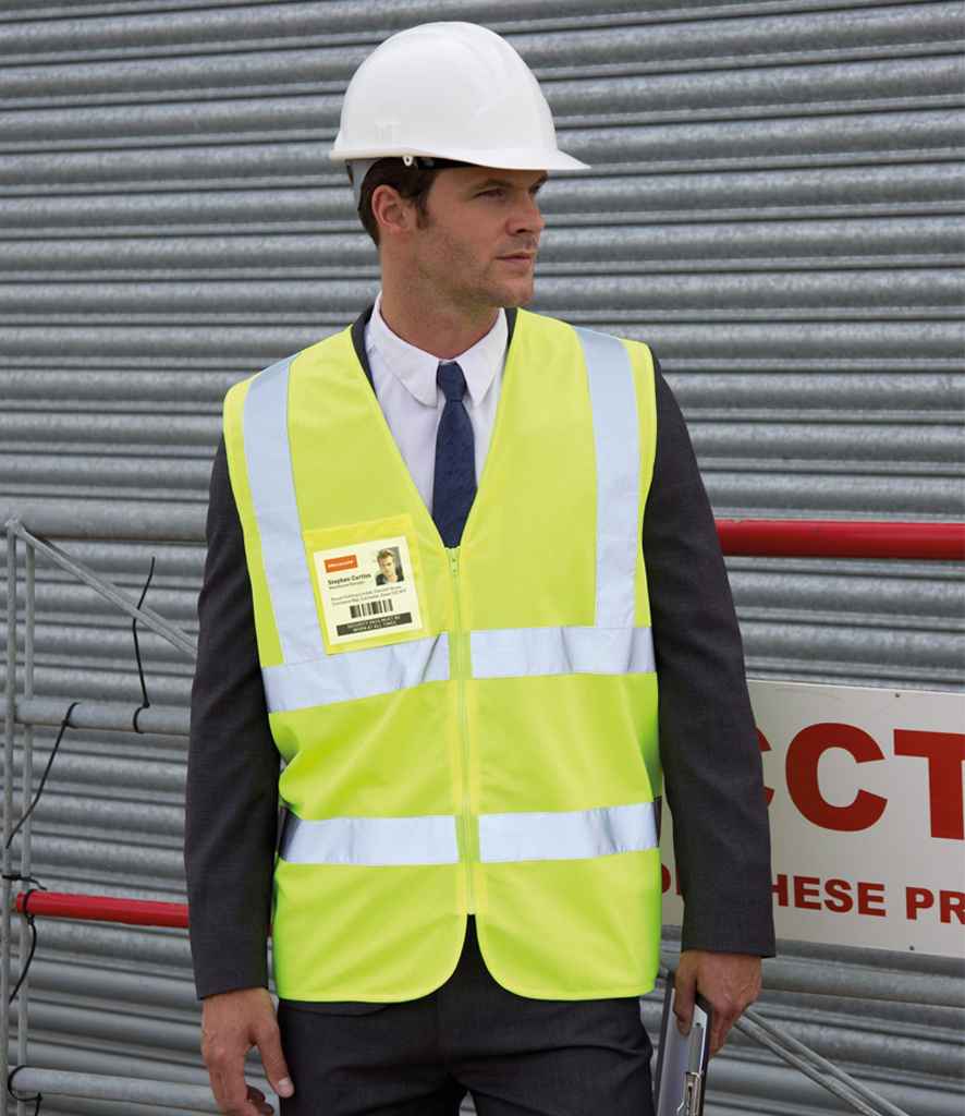 Result Core Zip ID Safety Tabard | Fluorescent Yellow Waistcoat - Lancashire Teamwear